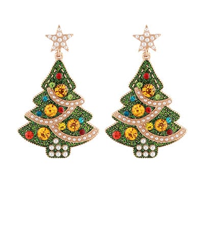 Christmas Tree with Pearls and Jewels Dangle Earrings