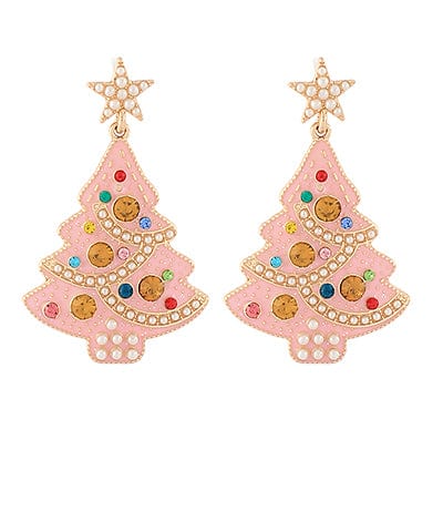 Christmas Tree with Pearls and Jewels Dangle Earrings