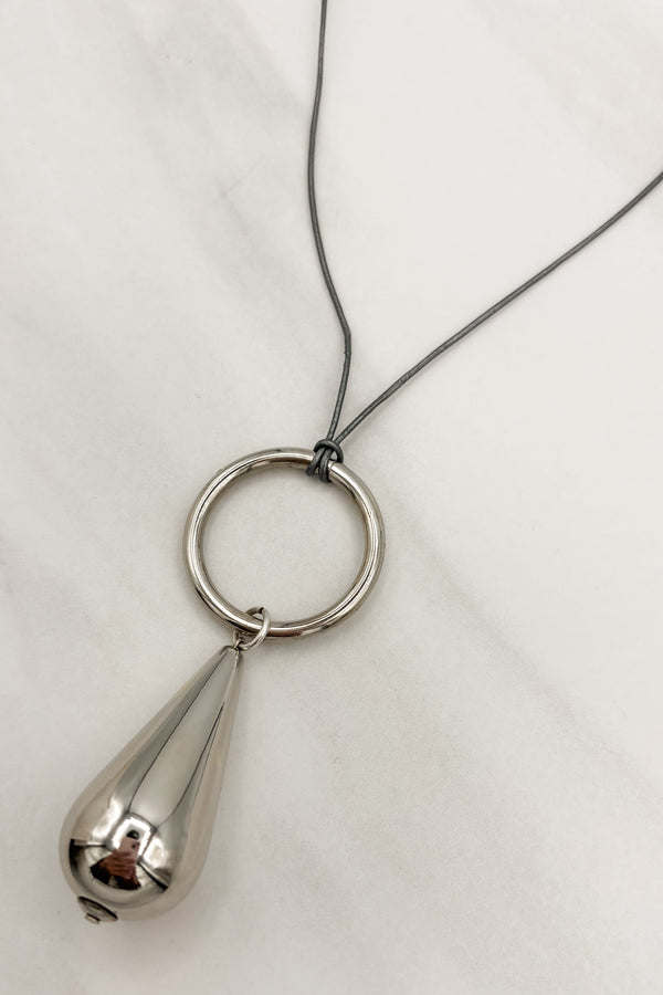 Circle and Teardrop Pendant on Leather Cord Necklace