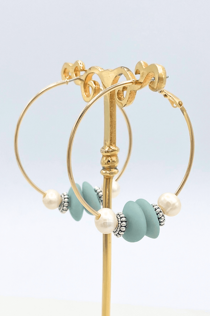 Classic Clasp Hoop Earrings with Freshwater Pearls and Colored Beads