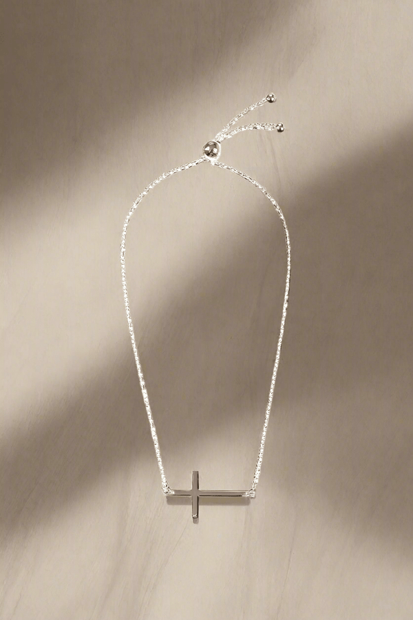 Cross Drawstring Sterling Silver Bracelet