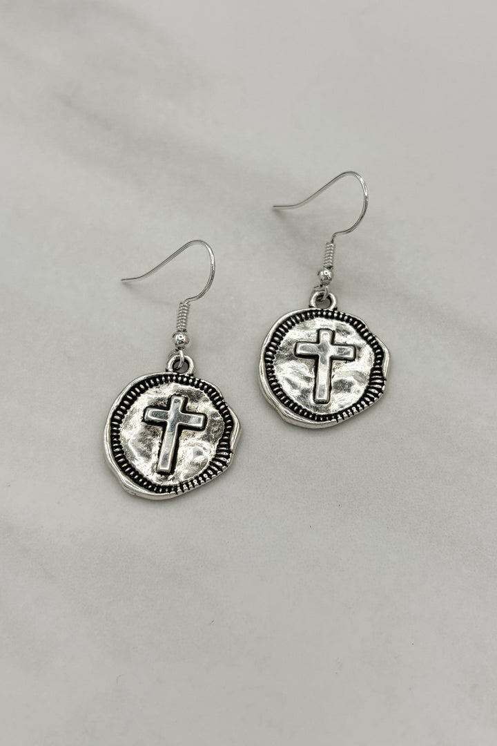 Cross Pressed Wax Stamp Style Dangle Earrings