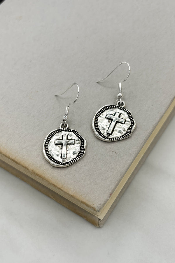 Cross Pressed Wax Stamp Style Dangle Earrings