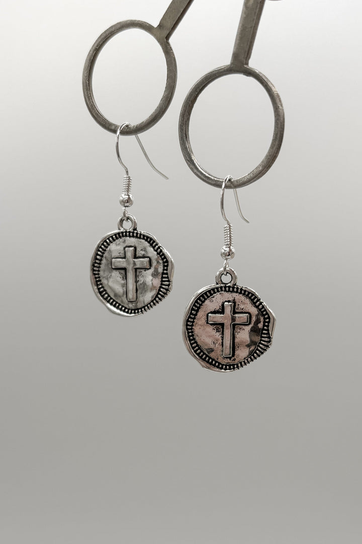 Cross Pressed Wax Stamp Style Dangle Earrings