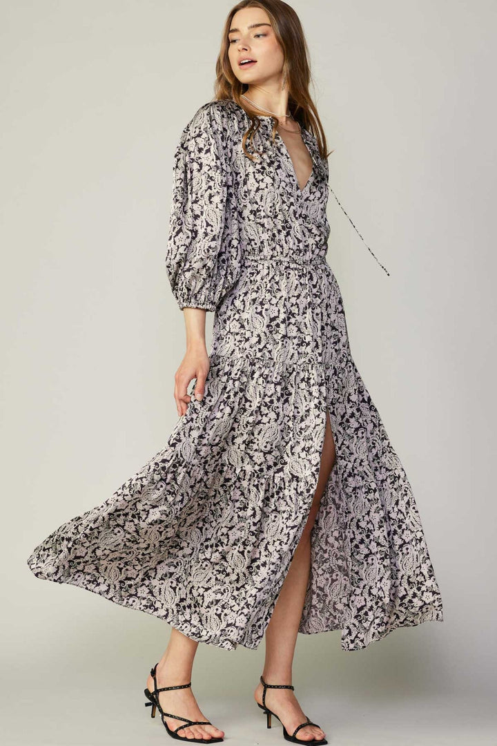 Current Air Long Sleeve Dress With Split Neck