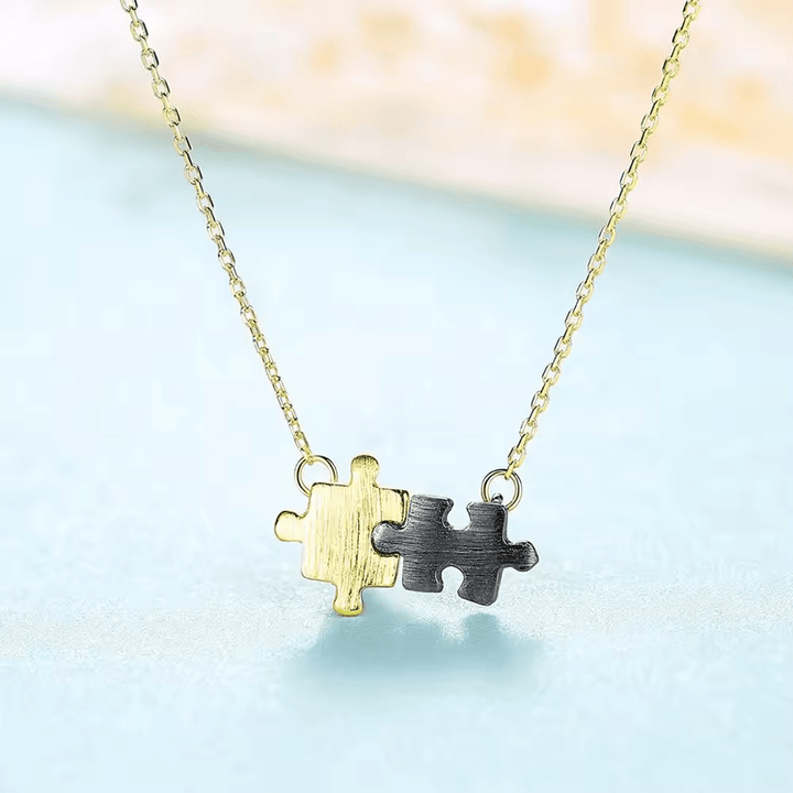 Dainty Brushed Gold and Black Plated Puzzle Piece Necklace