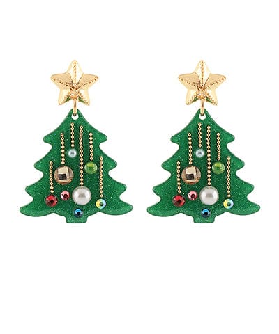 Decorated Christmas Tree Festive Dangle Earrings