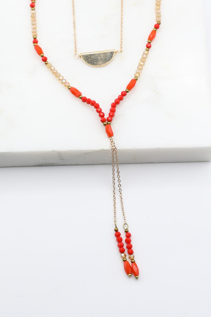 Double Necklace with Orange and Champagne Beads