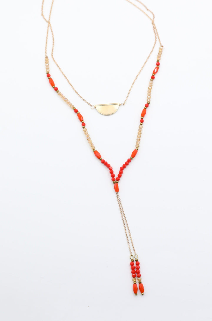 Double Necklace with Orange and Champagne Beads