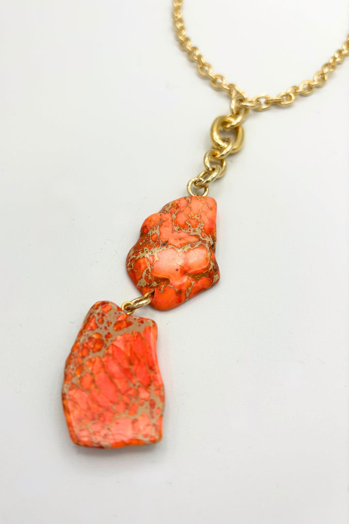 Double Orange Genuine Stone Pendant Thick Chain Necklace