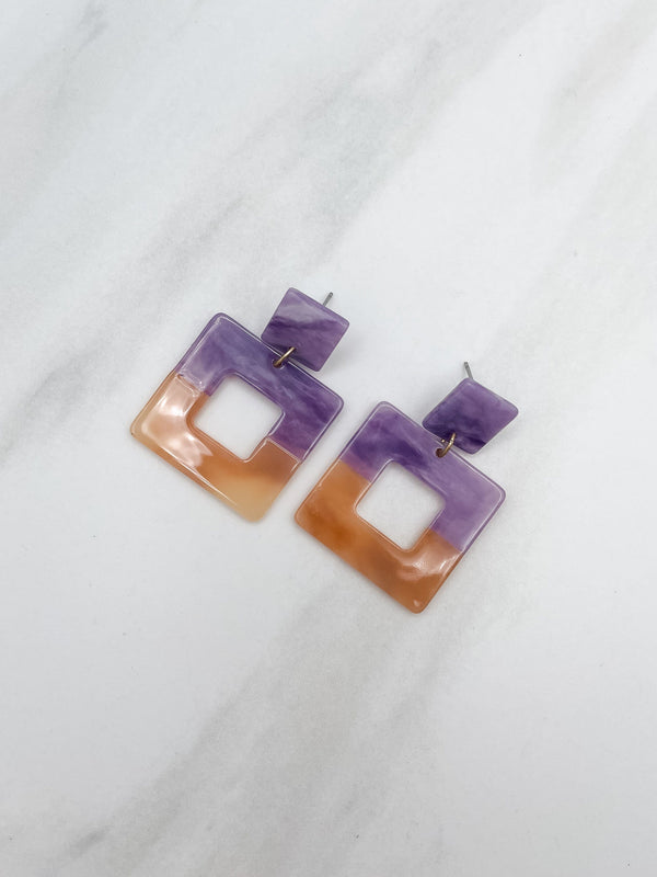 Dual-Toned Square Resin Earrings