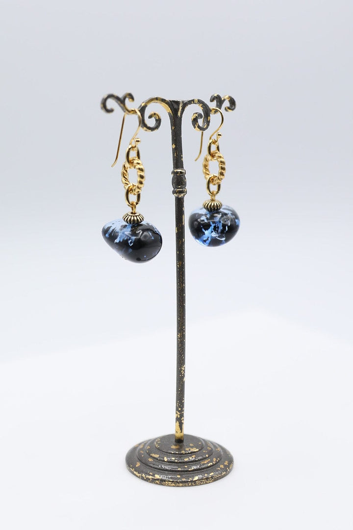 Earrings with Two Moonlight Blue Resin Beads