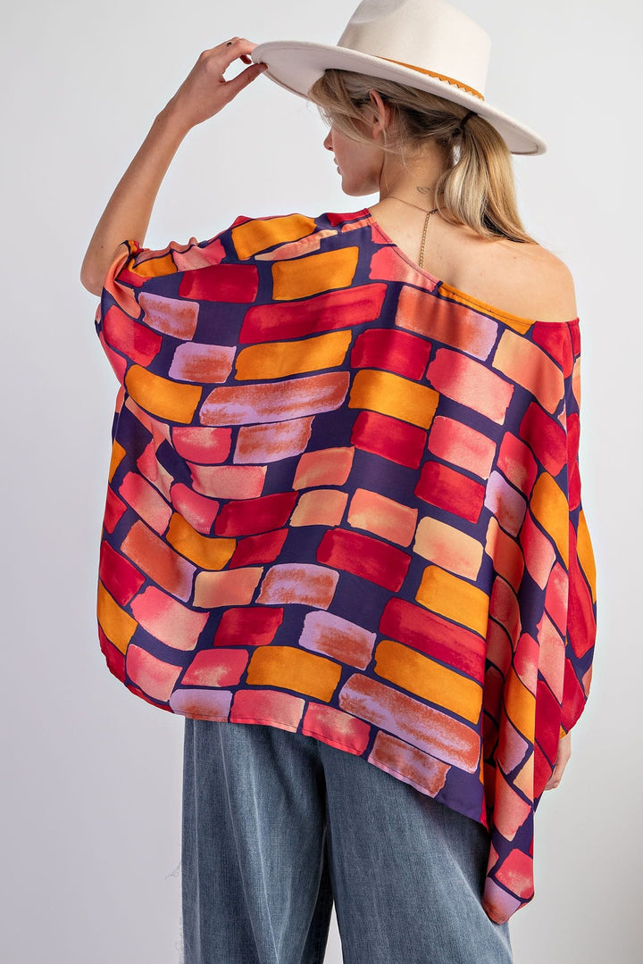 Easel Abstract Printed Mirabelle Satin Poncho Top