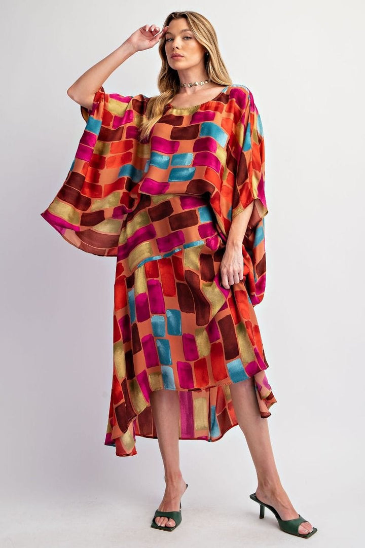 Easel Abstract Printed Mirabelle Satin Poncho Top