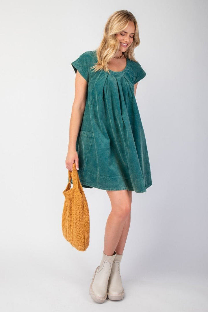 Easel Baby Corduroy Pleated Short Sleeve Swing Dress