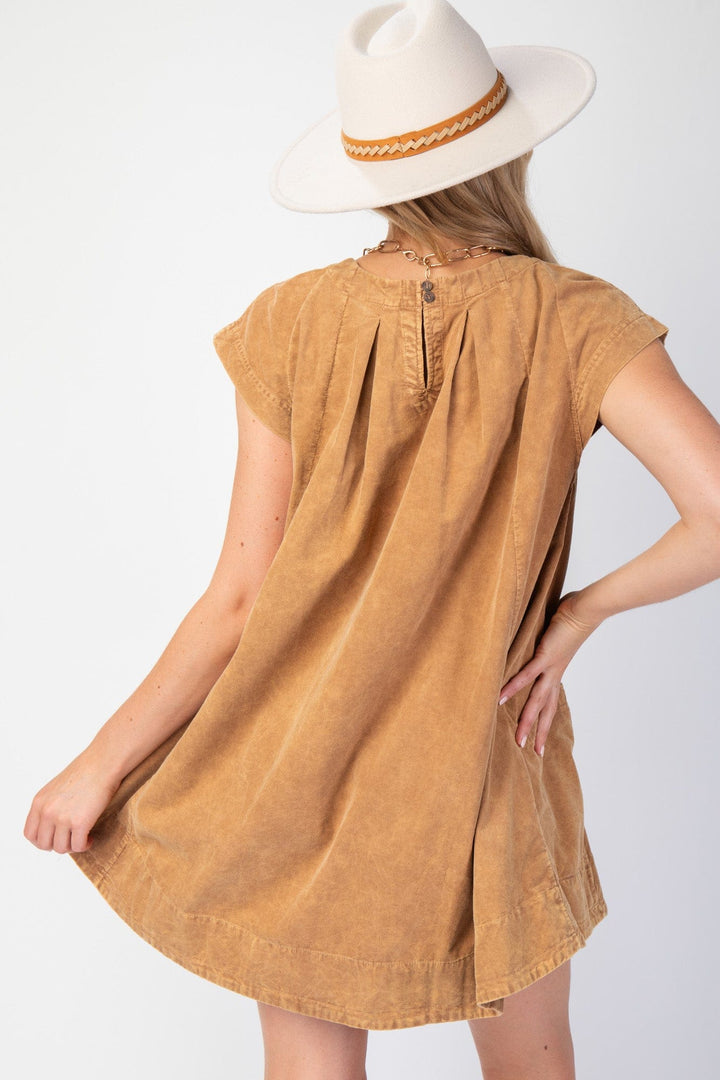 Easel Baby Corduroy Pleated Short Sleeve Swing Dress