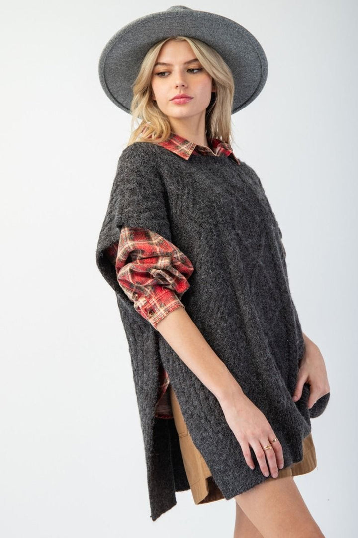 Easel Cable Knit Sweater Sleeveless Oversized Tunic Vest