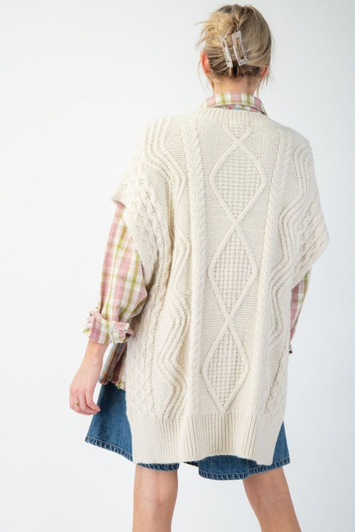 Easel Cable Knit Sweater Sleeveless Oversized Tunic Vest