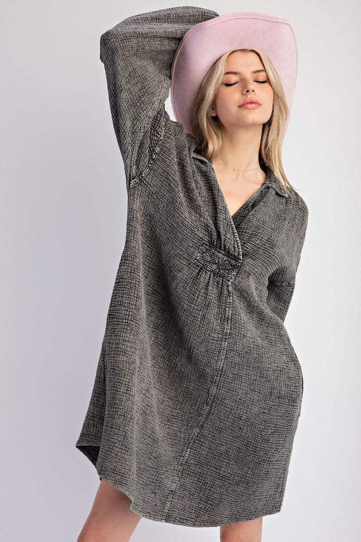 Easel Cotton Gauze Collared Oversized Shirt Dress