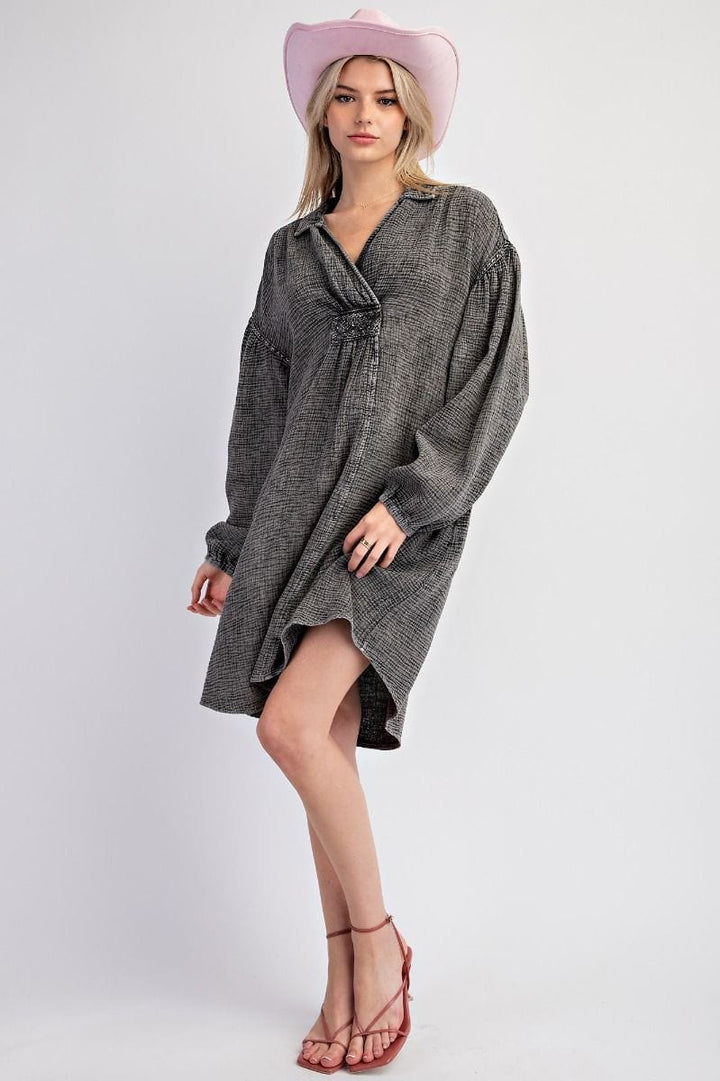 Easel Cotton Gauze Collared Oversized Shirt Dress