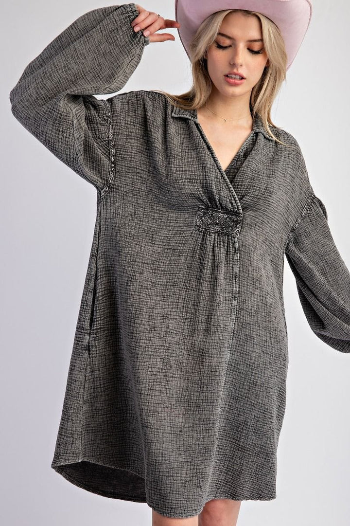 Easel Cotton Gauze Collared Oversized Shirt Dress