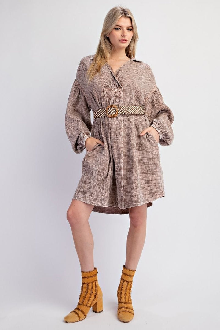 Easel Cotton Gauze Collared Oversized Shirt Dress