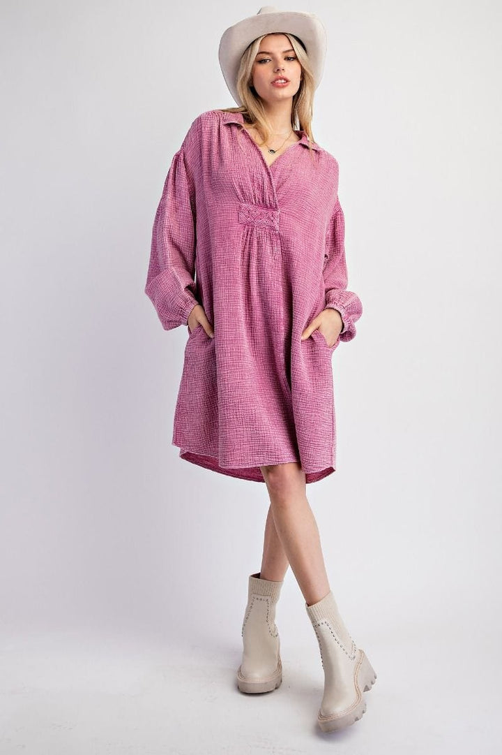 Easel Cotton Gauze Collared Oversized Shirt Dress