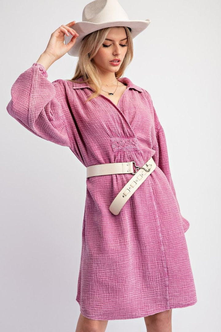 Easel Cotton Gauze Collared Oversized Shirt Dress