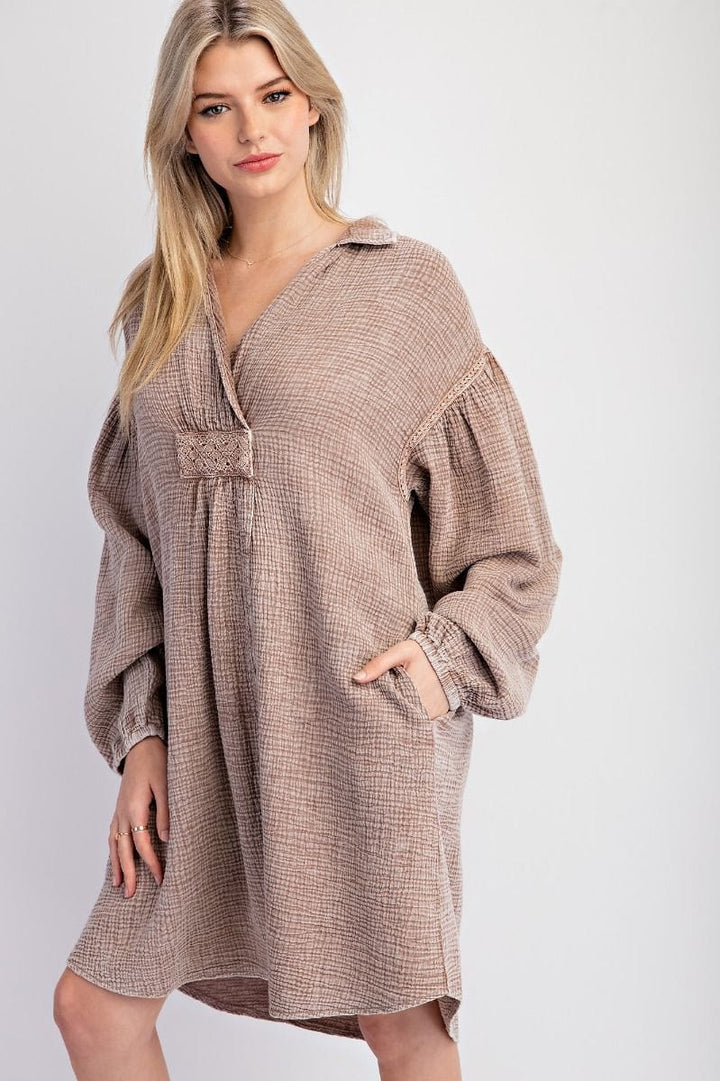 Easel Cotton Gauze Collared Oversized Shirt Dress