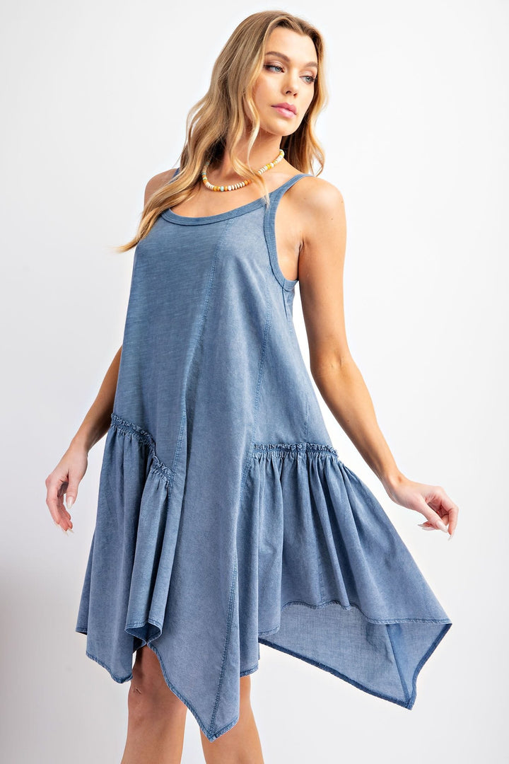 Easel Cotton Slub Mix Voile Mineral Wash Cami Dress