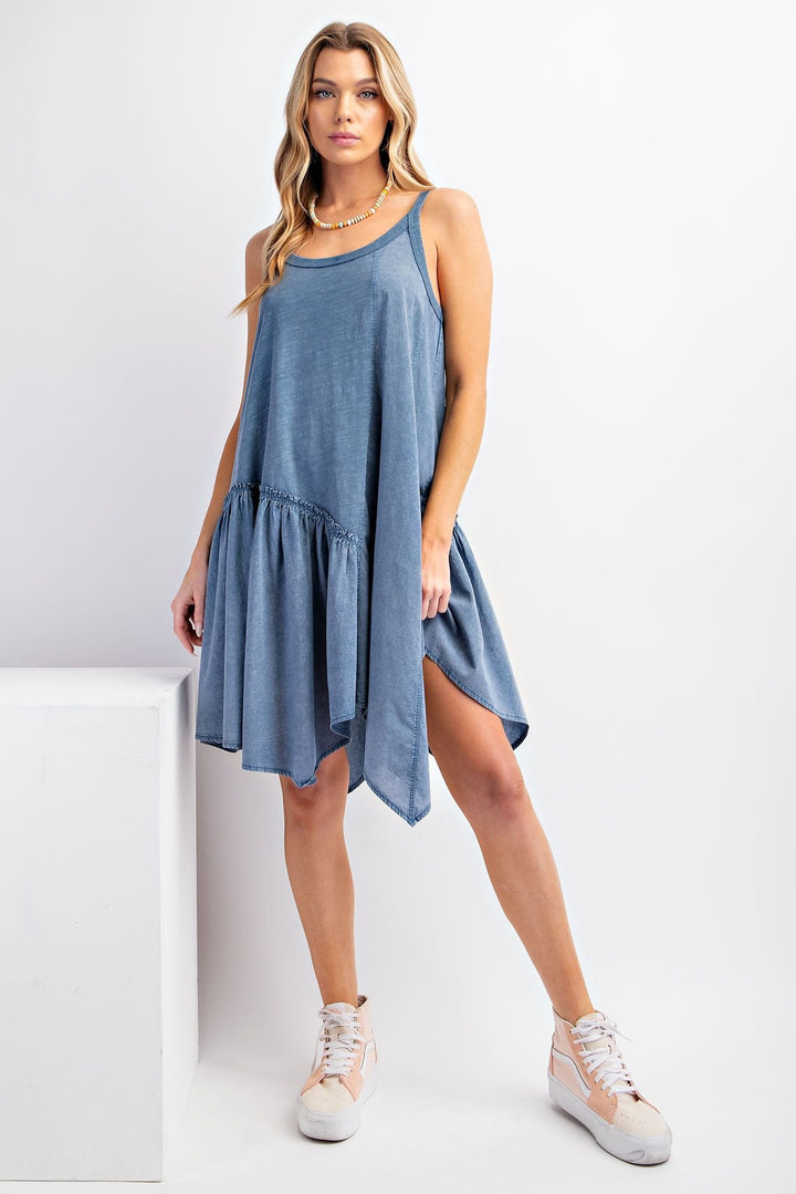 Easel Cotton Slub Mix Voile Mineral Wash Cami Dress