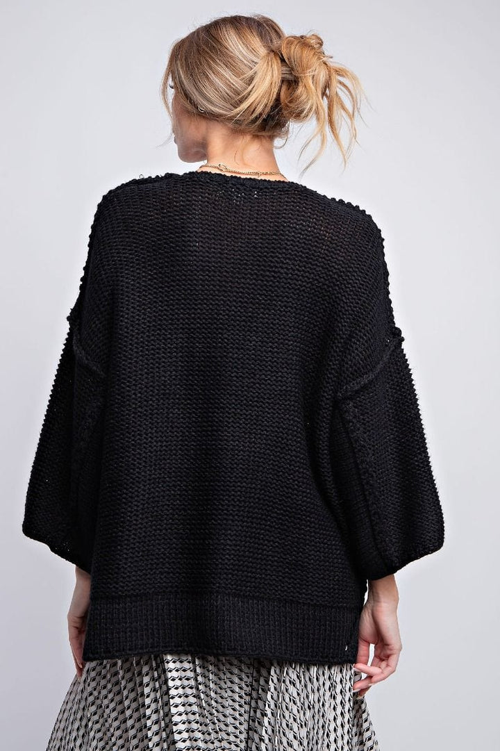 Easel Dolman Sleeve Inside Out Hem Knit Boxy Sweater Top