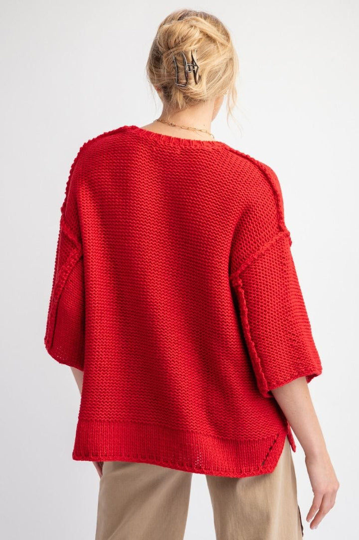 Easel Dolman Sleeve Inside Out Hem Knit Boxy Sweater Top