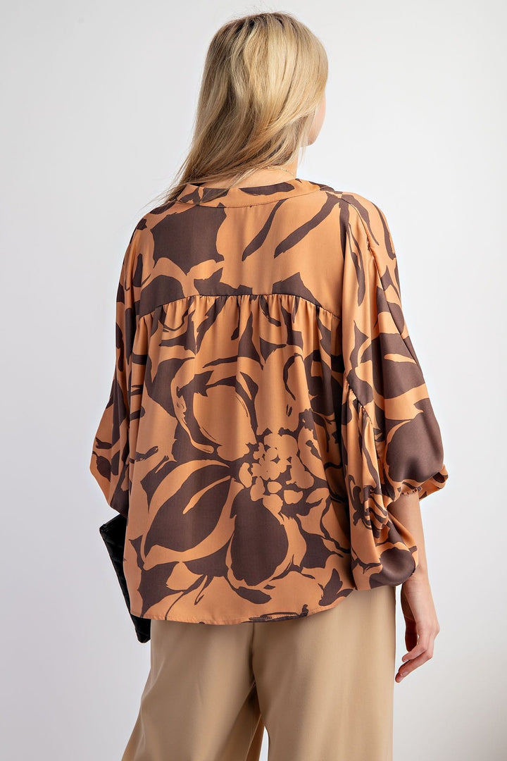 Easel Dolman Sleeve Printed Mirabelle Satin Button Down Shirt