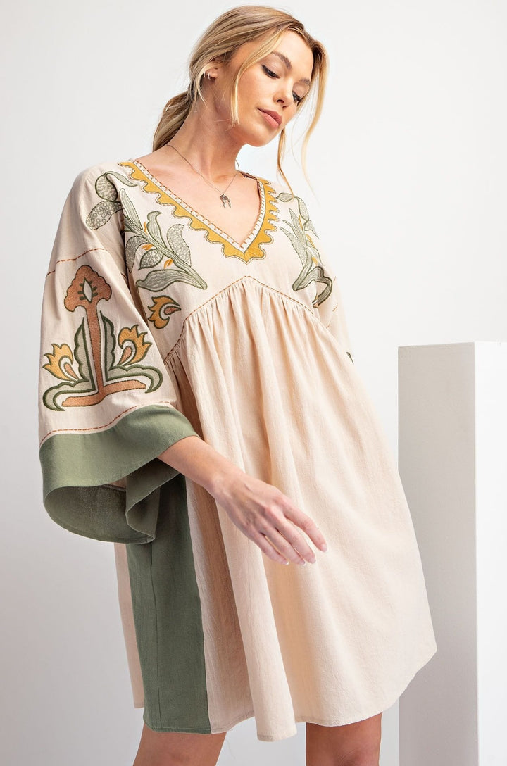 Easel Embroidered Poly Linen Woven Dress