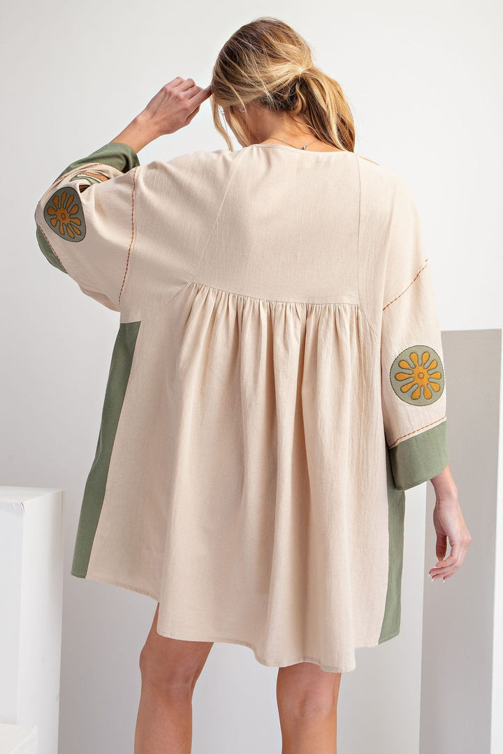 Easel Embroidered Poly Linen Woven Dress