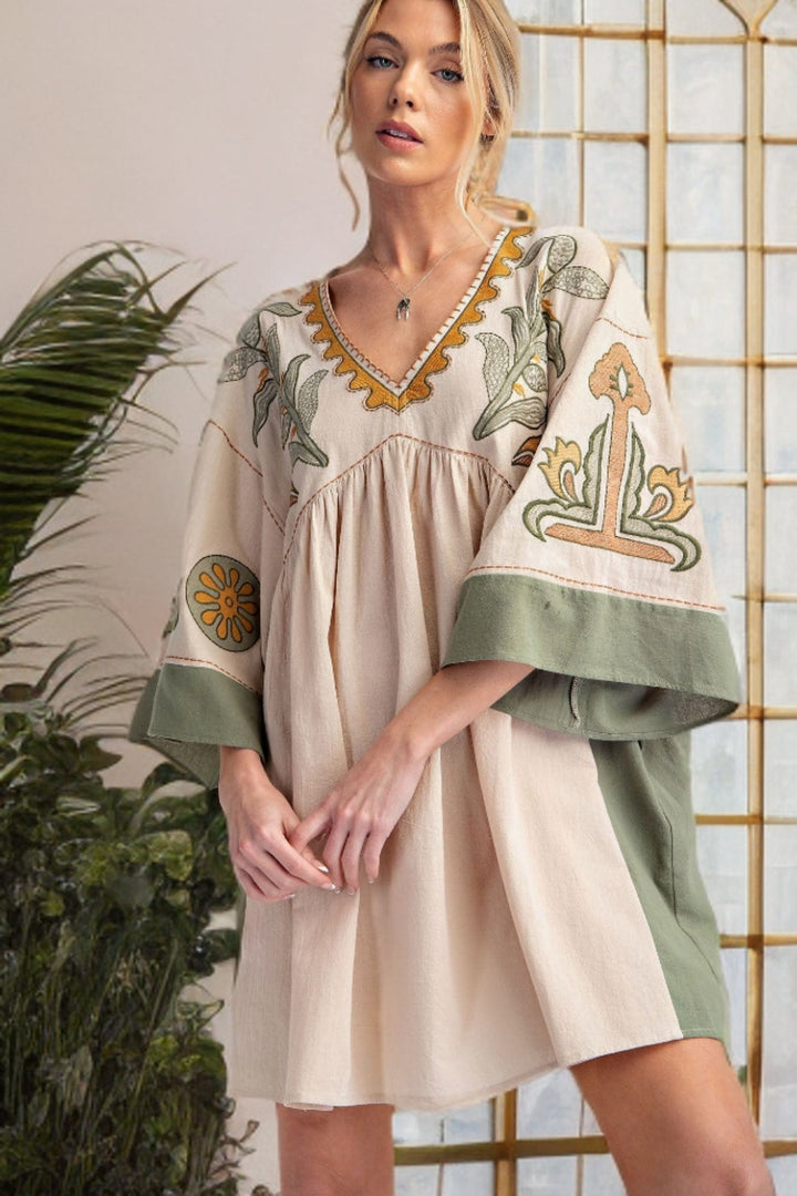 Easel Embroidered Poly Linen Woven Dress