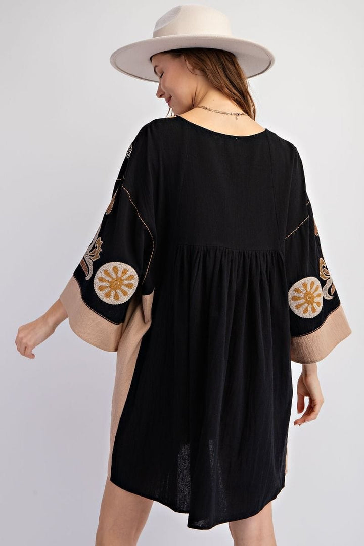 Easel Embroidered Poly Linen Woven Dress