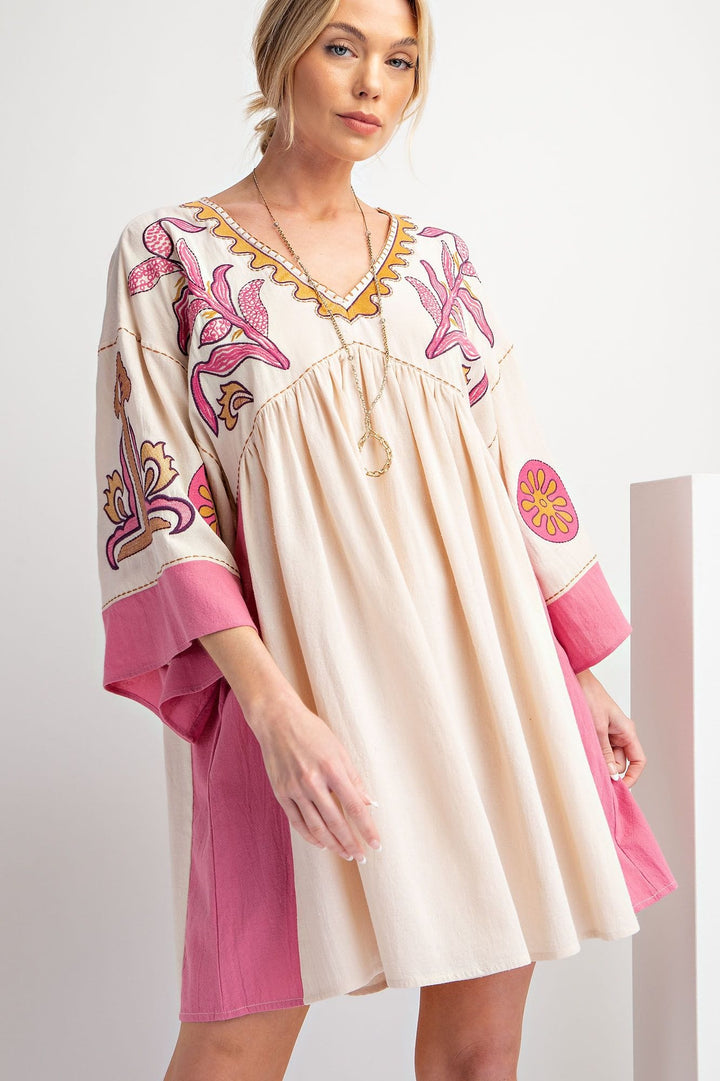 Easel Embroidered Poly Linen Woven Dress