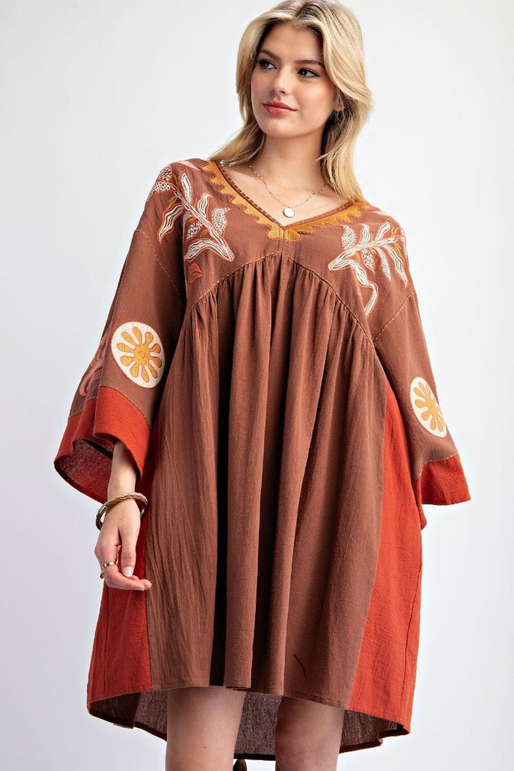 Easel Embroidered Poly Linen Woven Dress