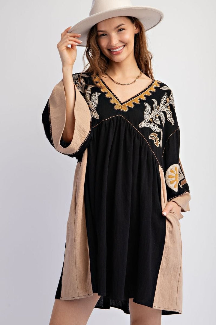 Easel Embroidered Poly Linen Woven Dress