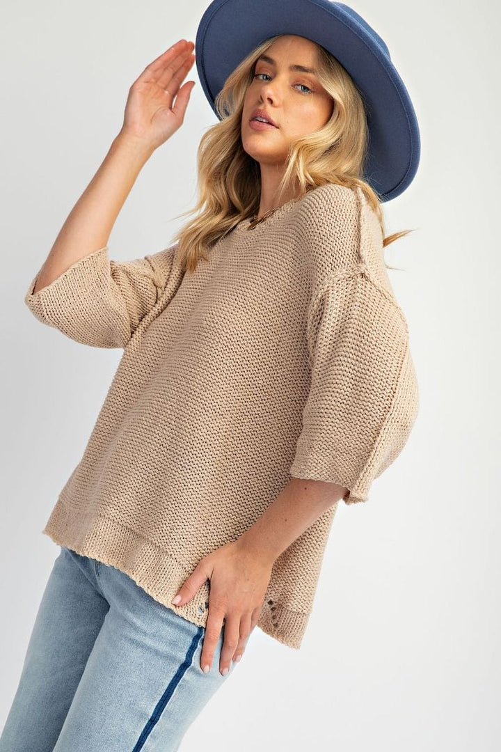 Easel Half Sleeve Inside Out Hem Boxy Fit Sweater