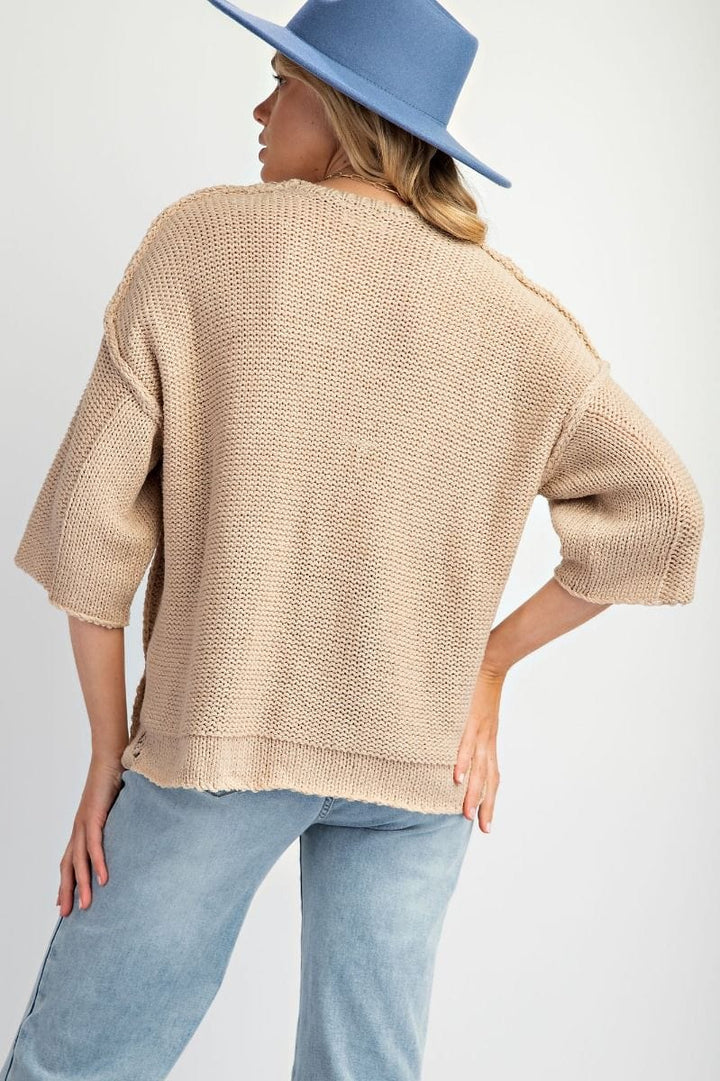 Easel Half Sleeve Inside Out Hem Boxy Fit Sweater