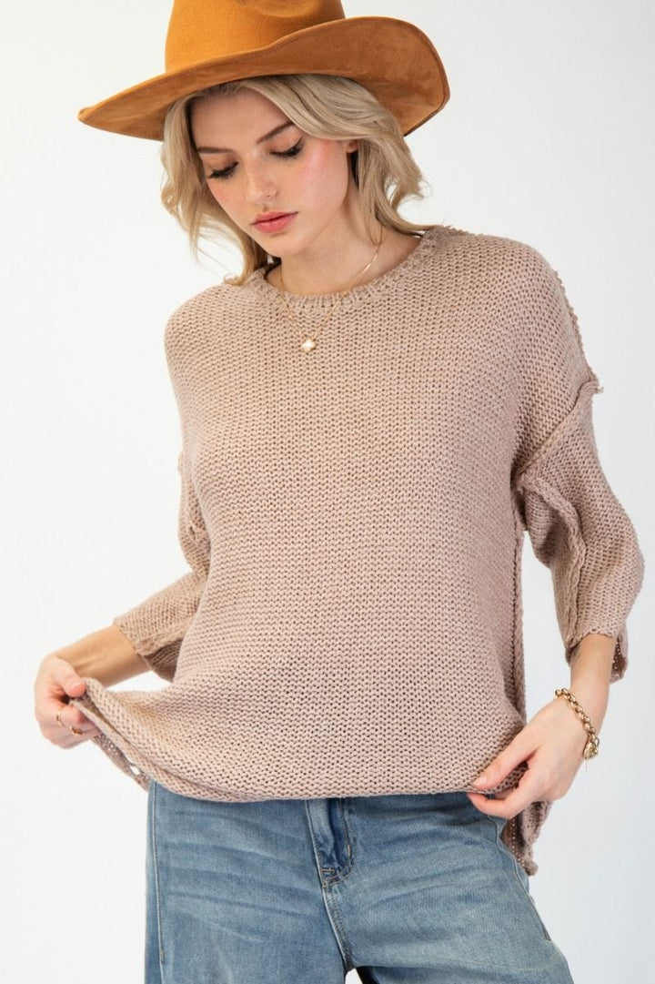 Easel Half Sleeve Inside Out Hem Boxy Fit Sweater