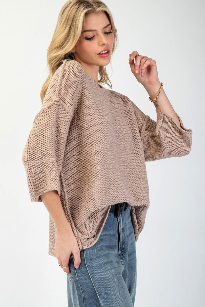 Easel Half Sleeve Inside Out Hem Boxy Fit Sweater