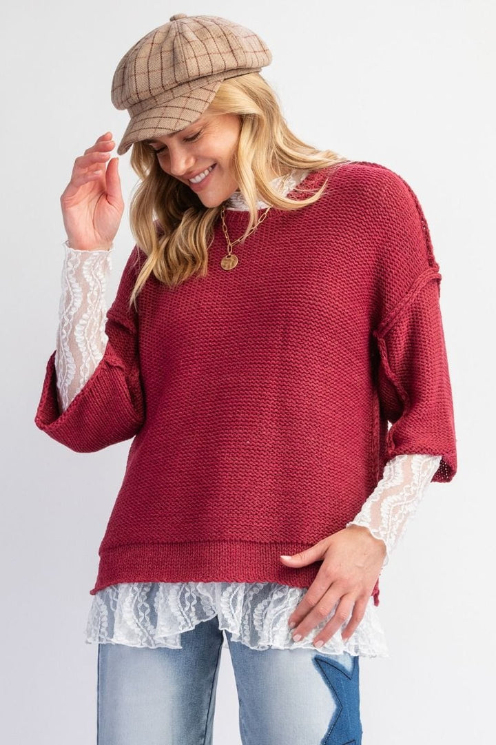 Easel Half Sleeve Inside Out Hem Boxy Fit Sweater