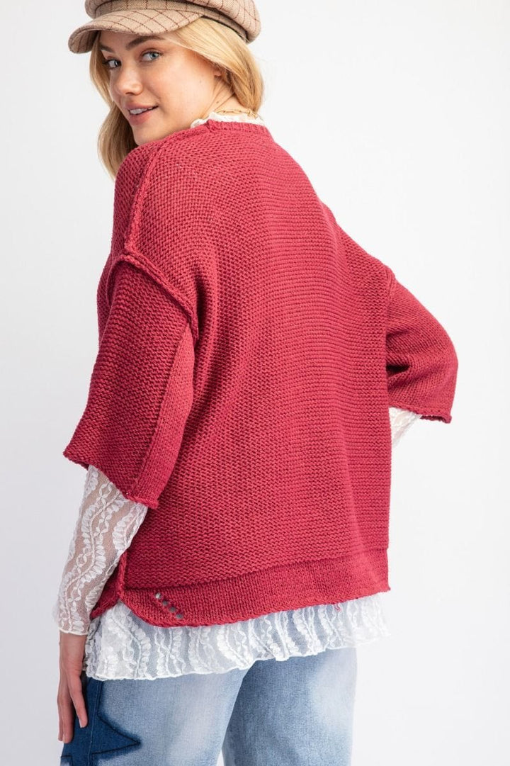 Easel Half Sleeve Inside Out Hem Boxy Fit Sweater