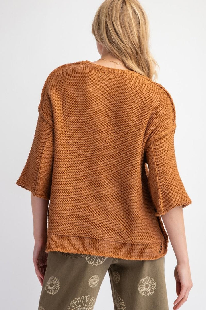 Easel Half Sleeve Inside Out Hem Boxy Fit Sweater