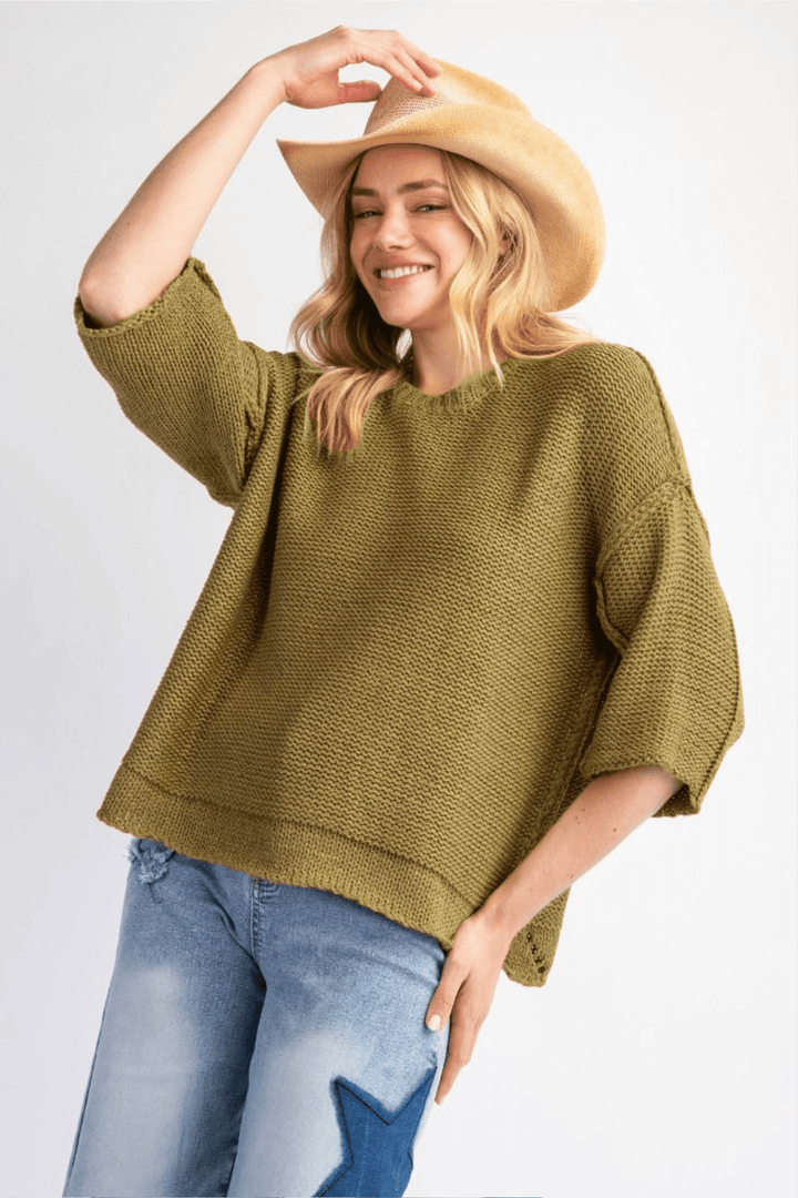 Easel Half Sleeve Inside Out Hem Boxy Fit Sweater