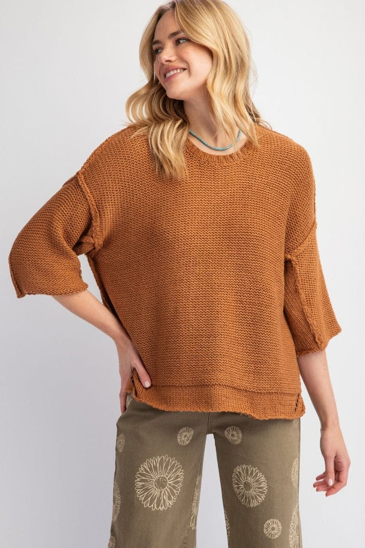 Easel Half Sleeve Inside Out Hem Boxy Fit Sweater